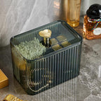 Qtips Holder Bathroom Container,3-Section Cotton Ball/Swabs Dispenser,3 Grids Apothecary Jar Organizer, Cosmetics Storage for Vanity