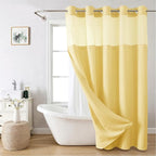 Extra Long No Hooks Needed Linen Textured Shower Curtain with Snap-in Fabric Liner Set,White Hotel Luxury Decor Shower Curtains for Bathroom,Waterproof & Washable,71Wx86H,Gold