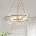 XINGQI Gold Chandelier Modern Farmhouse 6-Light 19.7" Water Ripple Glass Drum Chandeliers Height Adjustable Rustic Pendant Lighting Fixture for Dining Room Living Room Kitchen Island Bedroom