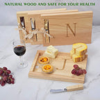 Miicol Wood Charcuterie Board, Monogram Cheese Board 10 Inch, Personalized Initial Cutting Board with Spreader, Unique Housewarming Gift, Ideal for Kitchen, Home, Letter J