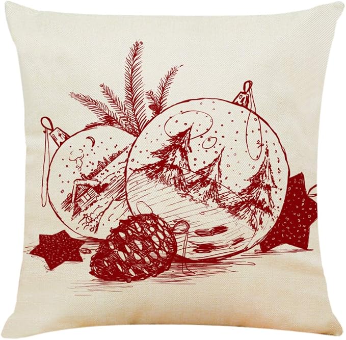 Ogrmar 4PCS 18"x18" Throw Pillow Covers Christmas Decorative Couch Pillow Cases Cotton Linen Square Cushion Cover for Sofa, Couch, Bed (Red and Beige)