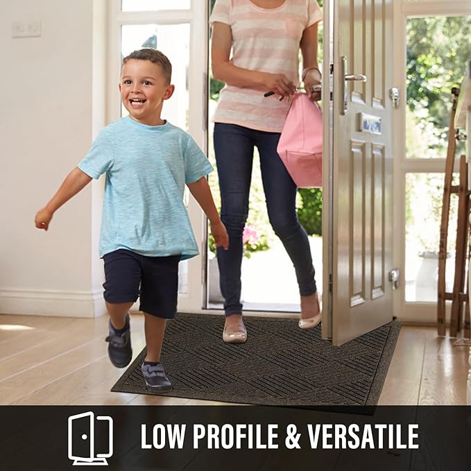 Sturdy Front Door Mat, Absorbent Muddy Dirt Resist Welcome Door Mats Outdoor Indoor, Stain and Fade Resistant, Non-Slip Rubber Backing Low Profile Doormat for Entryway, 36×24, Brown