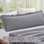 KKJIAF Ruffle Body Pillow Cases Set of 1, Ruffled Pillow Covers with Envelope Closure, Wrinkle Resistant Ruffled Long Pillow Shams 20" x 54", Grey