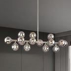 16-Light Globe Sputnik Chandelier, Mid Century Modern Light Fixture Over Table, Nickel Linear Chandeliers for Dining Room and Kitchen Island (Smoke Grey Glass Bubble Shades, 40 Inch)