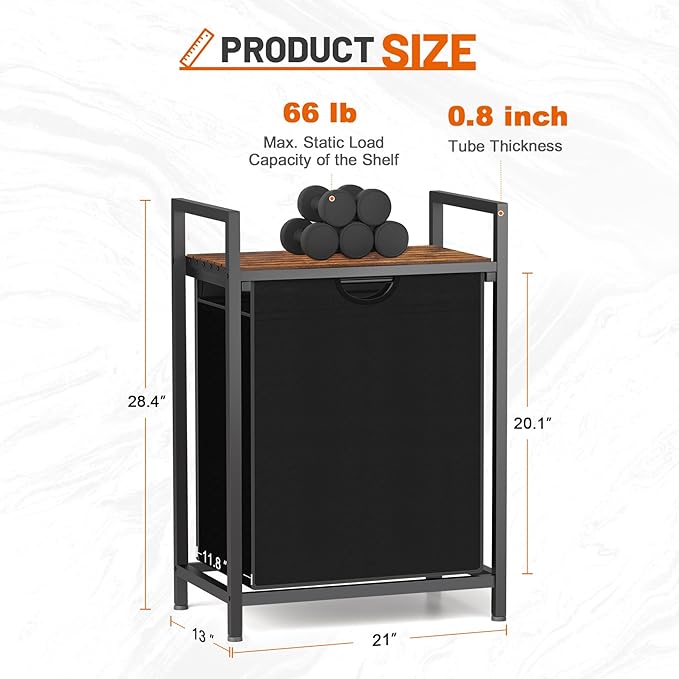 Laundry Sorter with Removable Bag, 16 Gallons Laundry Hamper with Adjustable Feet, Laundry Basket for Laundry Room, Bathroom and Bedroom(Black and Rustic Brown)