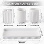 Resin Bathroom Toothbrush Holder Set, Matte White Bathroom Accessories Set 4 Pcs, Bathroom Tumbler Cup Tooth Brushing Cup Set with Tray, for Sink Countertop Modern Home Decor