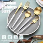 Lemeya Matte White Gold Silverware Set for 6,Modern Stainless Steel Brushed Cutlery Set,30-Pieces Heavy Duty Flatware Set,Knives Spoons and Forks Set Utensils Set, Satin Finish, Dishwasher Safe