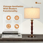 Bedside Table Lamp for Bedroom, Modern Desk Lamp with Dimmable Switch and Bulb, Minimalist Night Stand Light Lamp with Fabric Shade, Desk Reading Lamp for Kids Room Living Room Office