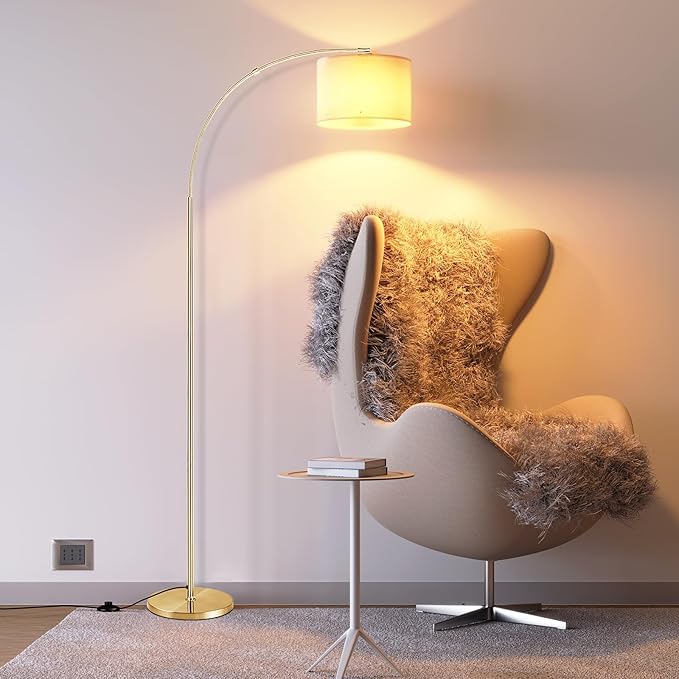 SUNMORY Arc Floor Lamp with 3 Color Temperature, Modern Floor Lamp with 9w A19 LED Bulb, 75″ Height Tall Lamp for Living Room with Hanging Drum Shade & Weighted Base. Arched Standing Lamp for Bedroom