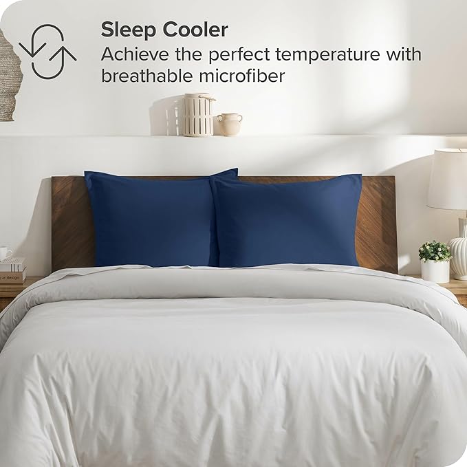 Bare Home Euro Pillow Sham Covers - Set of 2 - Premium 1800 Ultra-Soft Microfiber - Double Brushed - Bed Pillow Shams - Pillows Not Included (Set of 2, Dark Blue)