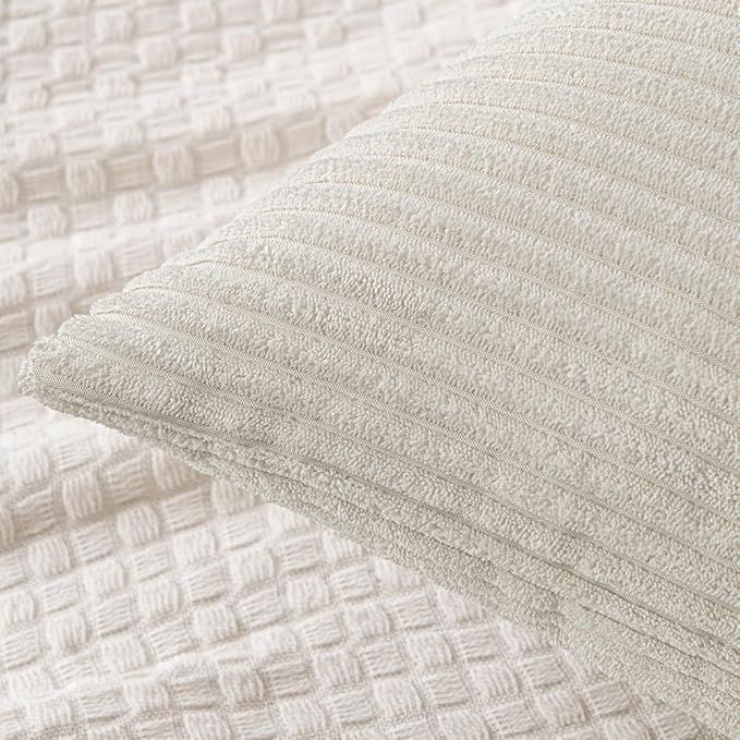 MIULEE 26x26 inch Euro Sham Beige Corduroy Pillow Covers Pack of 2 Boho Decorative Spliced Pillow Covers Soft Solid Couch Pillowcases Cross Patchwork Textured Cushion Covers for Living Room Bed Sofa