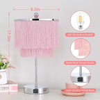 Pink Lamp for Girls Room, 3-Way Dimmable Touch Lamps with USB Port, Girls Lamp with Tassel Lampshade, Pink Table Lamp for Bedroom, Living Room, Dresser, Nightstand, LED Bulb Included