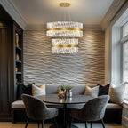 Modern Crystal Chandeliers, Double Tier 32"+24" Large High Ceiling Chandelier. Elegant Crystal Chandelier Hangs from The Ceiling of The Living Room, Stairwell, and Foyer.