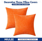 MIULEE Fall Pack of 2 Bright Orange Throw Pillow Covers 20x20 Inch Soft Chenille Pillow Covers for Sofa Living Room Couch Solid Dyed Cases