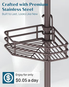 SEIRIONE Corner Shower Caddy Tension Pole, Adjustable Shower Organizer Corner with 4 Shelves, No Drilling Shower Shelf for Inside Shower, Shower Rack for Shower Storage,34 to 116 Inch Height,Bronze