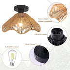 Boho Rattan Ceiling Light Fixture, Mini Rattan Chandelier Lighting Fixture, Hand Woven Ceiling Light Fixtures for Hallway Bedroom Kitchen Entryway Living Room (Light Brown 2)