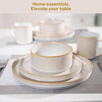 Romswi Dinnerware Set for 4, 16Pcs Stoneware Plates and Bowls Sets with Mugs, Chip & Scratch Resistant Dish Set, Handmade Reactive Glaze Plate Set, Oven,Microwave and Dishwasher Safe, Cappuccino White