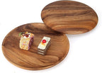 2 Pcs 10 Inch Acacia Wood Dinner Plates Set for Eating Wooden Round Charcuterie Boards Kitchen Serving Platters for Food Dishes Cheese Tray Dessert Salad Plate Wood Charger Plates Decorative Trays
