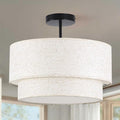 16" Semi Flush Mount Ceiling Lights, 3 Light Entryway Ceiling Light Fixtures with Double Drum Linen Fabric Shade, Large Drum Light Fixture for Bedroom, Foyer and Hallway