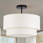 16" Semi Flush Mount Ceiling Lights, 3 Light Entryway Ceiling Light Fixtures with Double Drum Linen Fabric Shade, Large Drum Light Fixture for Bedroom, Foyer and Hallway