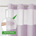 No Hooks Needed Linen Textured Shower Curtain with Snap-in Fabric Liner Set,Hotel Luxury Decor Shower Curtains for Bathroom with Mesh Top Window,Waterproof & Washable,71Wx74H,Lavender