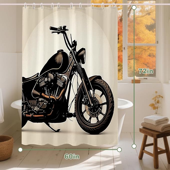 Cool Bathroom Bathtubs Fabric Shower Curtain Wonderful Vintage Motorcycle Theme Shower Curtain Set with 12 Hooks 60x72 inch Polyester Machine Washable, Black and White