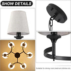 Black Chandeliers for Dining Room Light Fixtures Over Table, 6-Light Modern Farmhouse Round Chandelier with Linen Shades, Vintage Hanging Pendant Lighting for Kitchen Bedroom Living Room