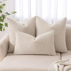MIULEE Textured Boucle Throw Pillow Cover Beige Accent Solid Lumbar Pillow Case Decorative Soft Pack of 1 Couch Cushion Chair Sofa Bedroom Livingroom Home Decor,24x12 Inch