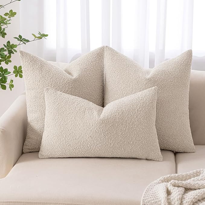 MIULEE Textured Boucle Throw Pillow Cover Beige Accent Solid Lumbar Pillow Case Decorative Soft Pack of 1 Couch Cushion Chair Sofa Bedroom Livingroom Home Decor,24x12 Inch