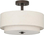 XiNBEi Lighting Drum Semi Flush Light, 3 Light Semi Flush Mount Ceiling Light Fixture with Fabric Shade Modern Close to Ceiling Light for Bedroom & Living Room Dark Bronze Finish XB-SF1289-DB