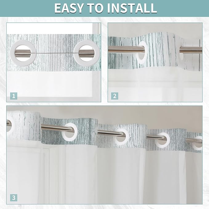 Muuyi Farm Teal Watercolor Floral Shower Curtain,No Hook Shower Curtain,Polyester Shower Curtains with Snap in Fabric,Sheer Top Window for Bathroom Decor,Waterproof & Washable,72W x 75L Inch