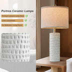 PORTRES 24" Modern Ceramic White Table Lamp Set of 2 for Bedroom Living Room Farmhouse Bedside Lamps Nightstand lamp Desk Lamp for End Table Home Decor