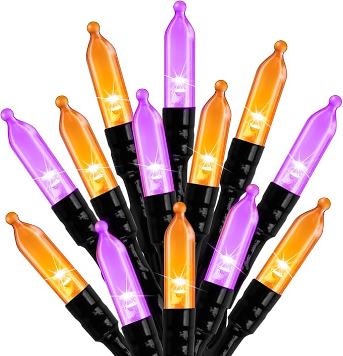 Battery Operated Halloween Indoor String Lights, 8 ft 20 LED Orange and Purple Mini Tree Lights with Timer, Indoor Outdoor Patio Garland Window Decor for Party Christmas Halloween Decorations