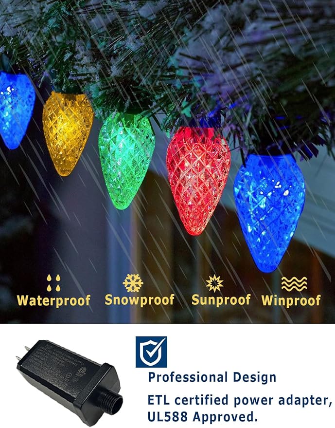 HIITEN RGB C9 Christmas Lights Outdoor 118ft 150LEDs, DIY Chasing Effects Smart LED Christmas Lights, Bluetooth APP Remote Controlled Extendable Color Changing String Lights with Timer Music Sync