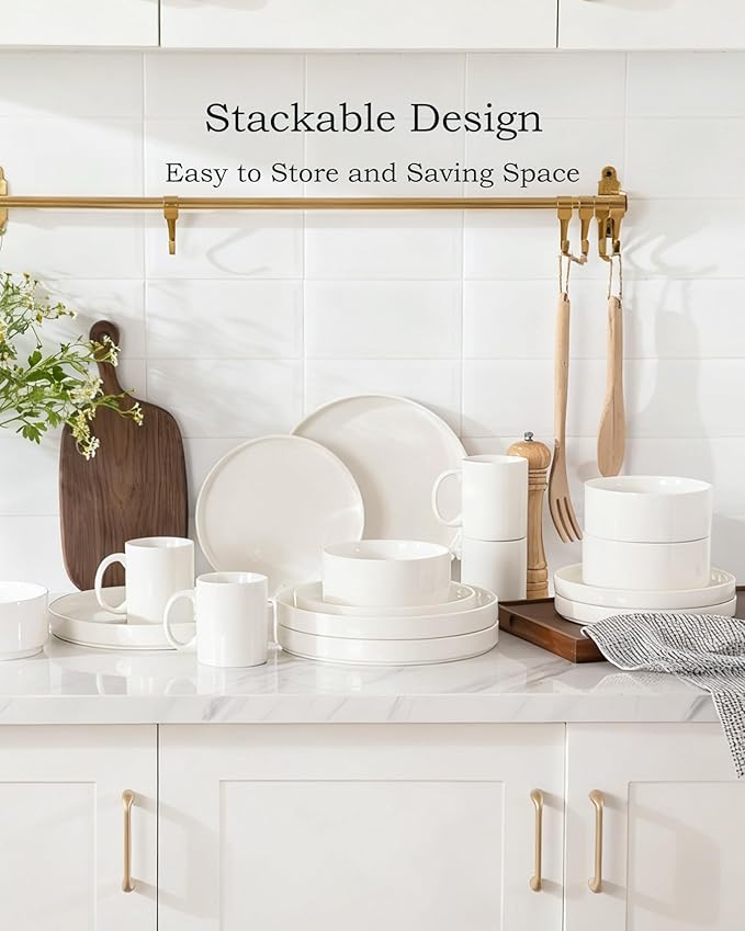 Sweejar Porcelain Dinnerware Sets for 4, 12 Pieces Ceramic Plates and Bowls Set, Classic Modern Simple Kitchen Dinner Dining Ware Set, Dishwasher and Microwave Safe Dishes Sets(Pure White)