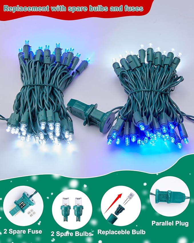 LED Christmas Mini String Lights, 14 Feet 50LEDs F5 Blue White Mini Lights, Connectable Christmas Tree Lights for Wreath Garland Holiday Party Wedding Outdoor Indoor Christmas Decoration, Green Wire