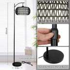 Arc Floor Lamp with 3 Color Temperatures,Black Floor Lamp with Remote Control, Boho Standing Lamp with Rattan Wicker Shades, Farmhouse Tall Pole Lamp for Living Room Bedroom