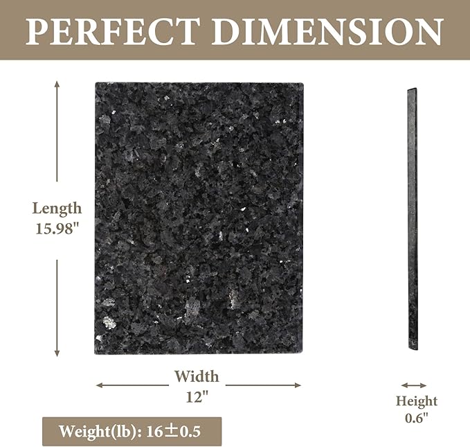 Koville Norwegian Natural Granite Cutting Board for Kitchen, 16x12inch Large Hand Crafted Stone Slab for Cheese, Charcuterie, Pastry Board - Wedding Gift, House Warming Gift