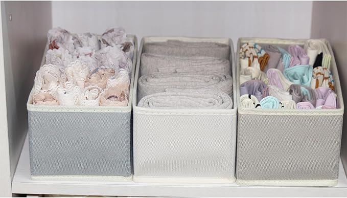 Clothes Drawer Organizer Set of 3 Gray, 11' Dresser Drawer Dividers for Underwear Socks Bra Baby Clothes, Small Storage Bins for Wardrobe Closet