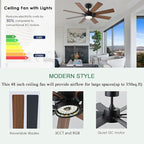 KNUN 48 Inch Ceiling Fans with Lights and Remote/APP Control, Low Profile Ceiling Fan, 8 Blades，LED Dimmable, Reversible DC Motor, Noiseless Brown Ceiling Fans for Bedroom Indoor/Outdoor Use