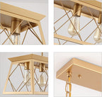 Q&S Modern Farmhouse Chandelier Light Fixtures,5-Lights Gold Linear Industrial Light Fixtures for Kitchen Island Bar Dining Table UL Listed