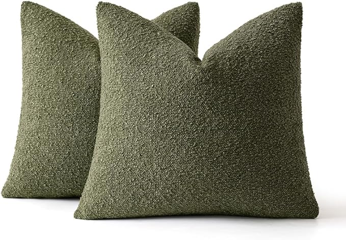 MIULEE 18x18 Inch Decorative Pillow Covers for Couch Bed Set of 2 Textured Boucle Neutral Winter Throw Pillows Olive Green Accent Solid Cushion Pillowcases Sofa Livingroom Home Decor