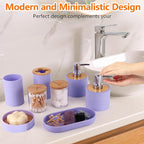 Bathroom Accessory Set,10 PCS Purple Bathroom Set with Trash Can,Toothbrush Holder,Soap Dispenser,Toothbrush Cup,Vanity Tray,Soap Dish,Toilet Brush,Qtip Holders