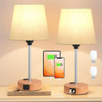 Bedside Lamps for bedrooms Set of 2 - Nightstand Bedroom Lamp with USB C Port and AC Outlet Charging, 3 Way Dimmable Touch Control Small Bed Side Table Lamp, Nightstand Light for Kids