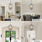 Black and Gold Chandelier for Dining Room, 8-Light Farmhouse Entryway Light Fixture Adjustable Pendant Lights Kitchen Island Rustic Kitchen Chandelier for Entryway, Living Room, Foyer