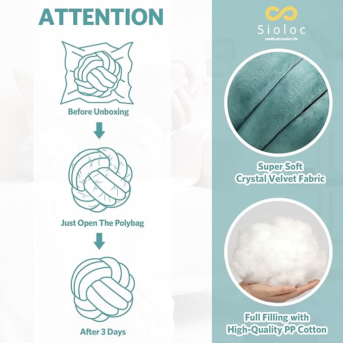 Sioloc Soft Knot Ball Pillows,Round Throw Pillow Cushion Home Decoration Plush Pillow,Throw Knotted Pillow Handmade Round Plush Pillow（7.8inches,Teal）
