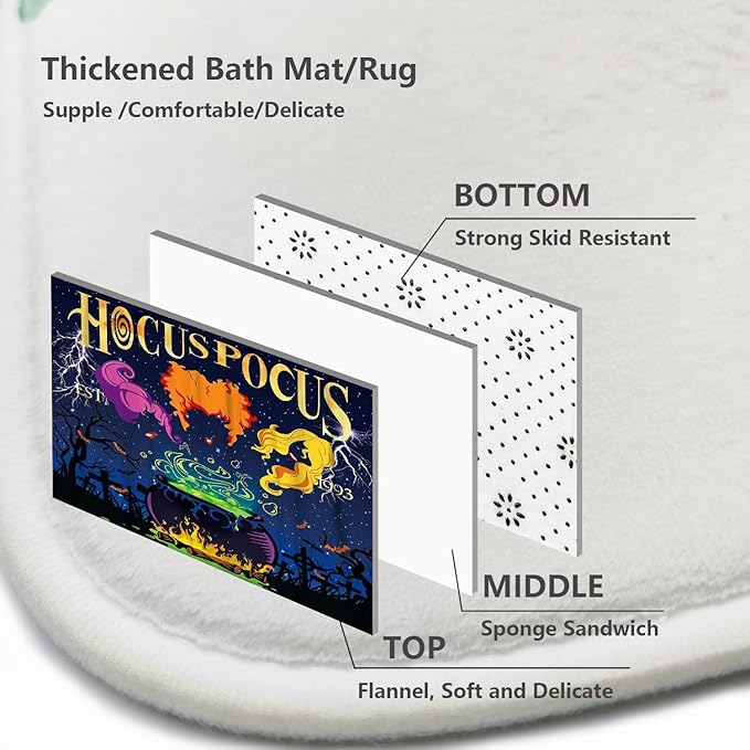 4 Pcs Halloween Shower Curtain Set, with Non-Slip Rugs,Toilet Lid Cover and Bath Mat, Hocus Pocus Decor for Bathroom, Halloween Party Gifts Supplies