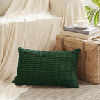 Fancy Homi Boho Dark Green Decorative Throw Pillow Covers 12x20 Inch for Couch Bed Sofa, Rustic Modern Farmhouse Home Decor, Soft Plush Corduroy Cute Square Cushion Case 30x50 cm