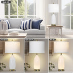 26" Modern White Glass Table Lamps Set of 2,Nightstand Lamp with USB A+C Ports & AC Outlet,Bedside Lamps with 3-Way Dimmable Touch Control Night Light for Bedroom Living Room Side Table