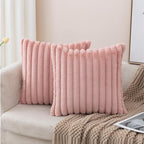 ZLINA Set of 2 Baby Pink Faux Fur Decorative Throw Pillow Covers Fluffy Striped Pillowcase Cushion Covers 20 x 20 Inch Decor Sofa Couch Bedroom